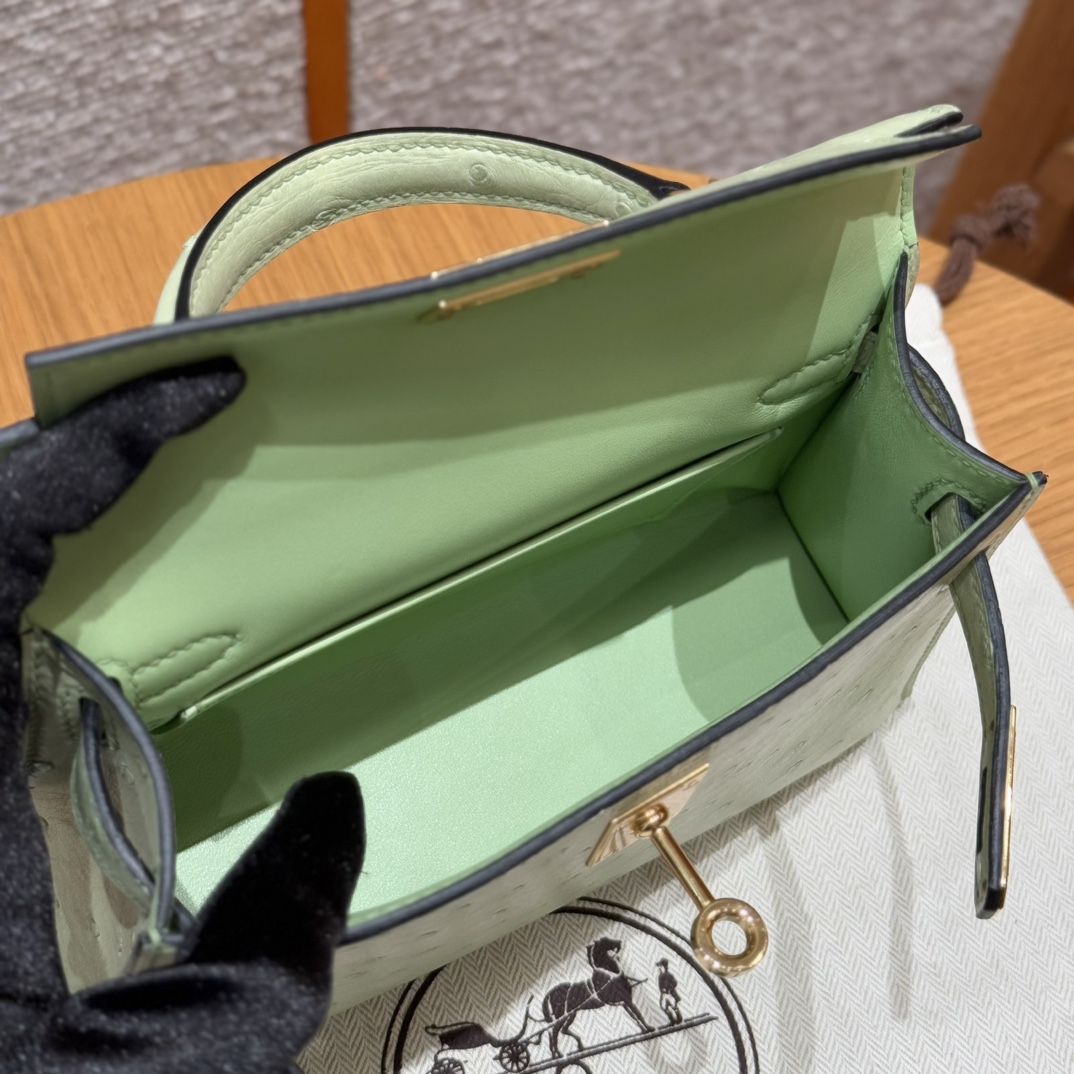 Hermès  Mini Kelly2 Size19 Vert Criquet  KK ostrich imported