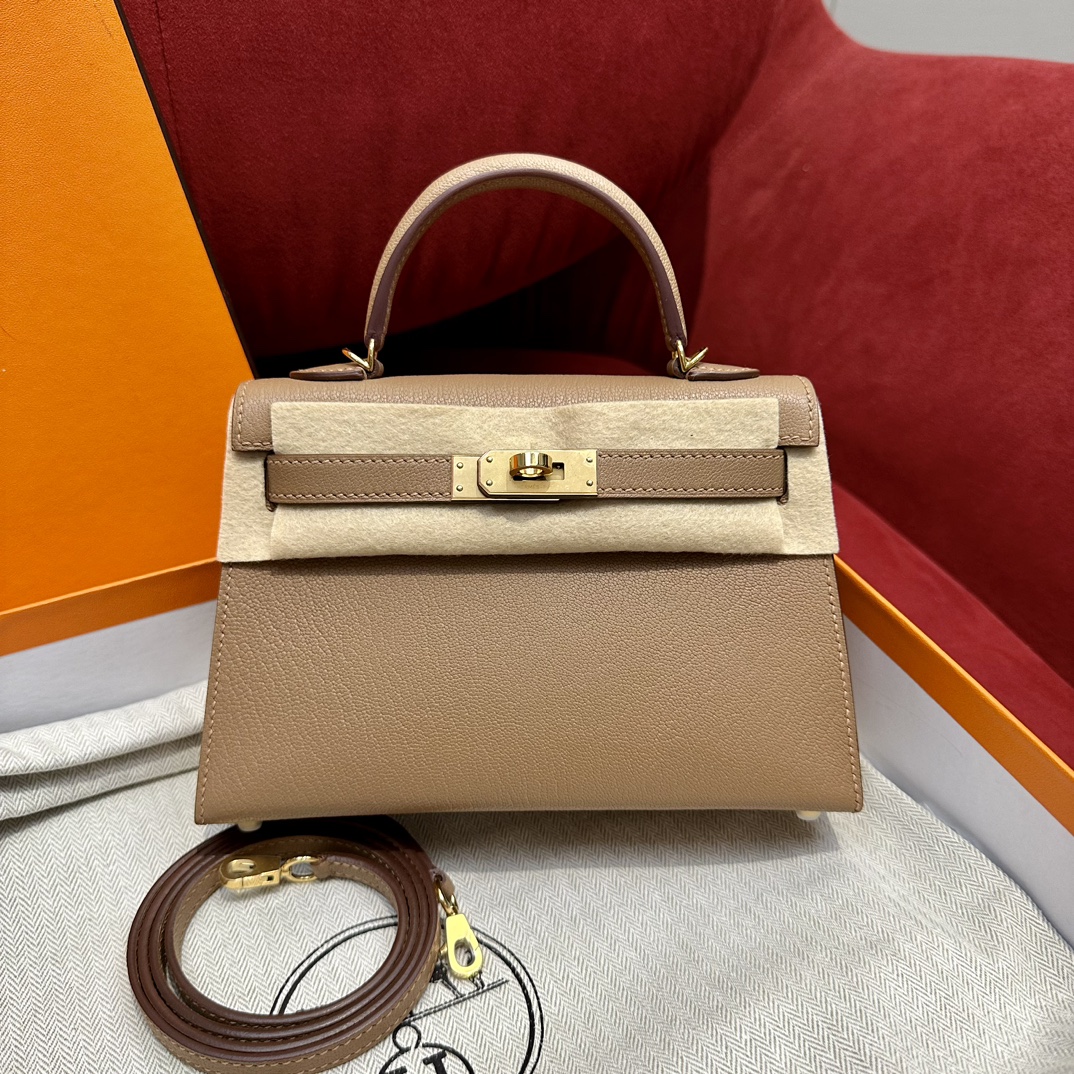 Hermès  Mini Kelly2 Size19 Sparrow wood chever