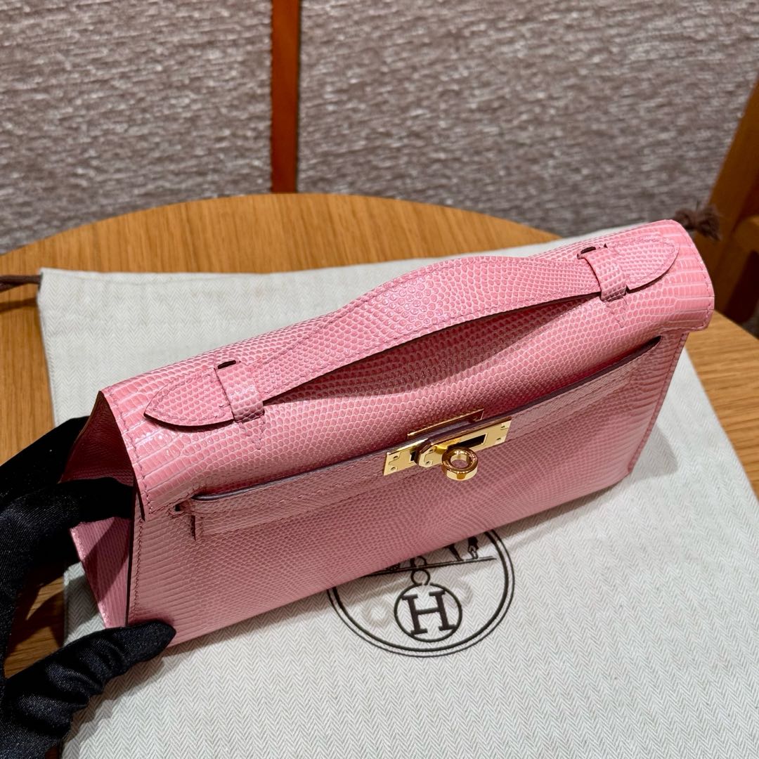 Hermès  Kelly Pochette 1   Pink Lizard imported