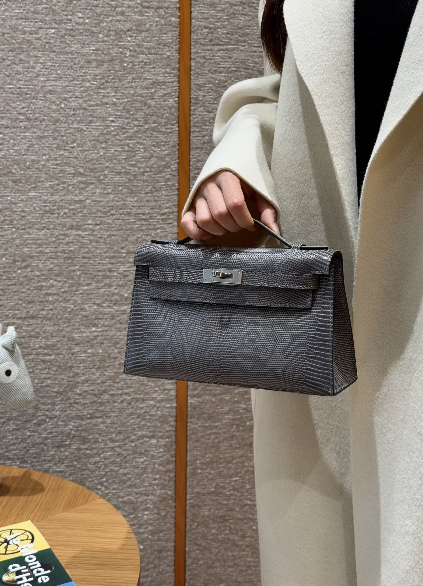 Hermès  Kelly Pochette 1  Ardoise Lizard imported