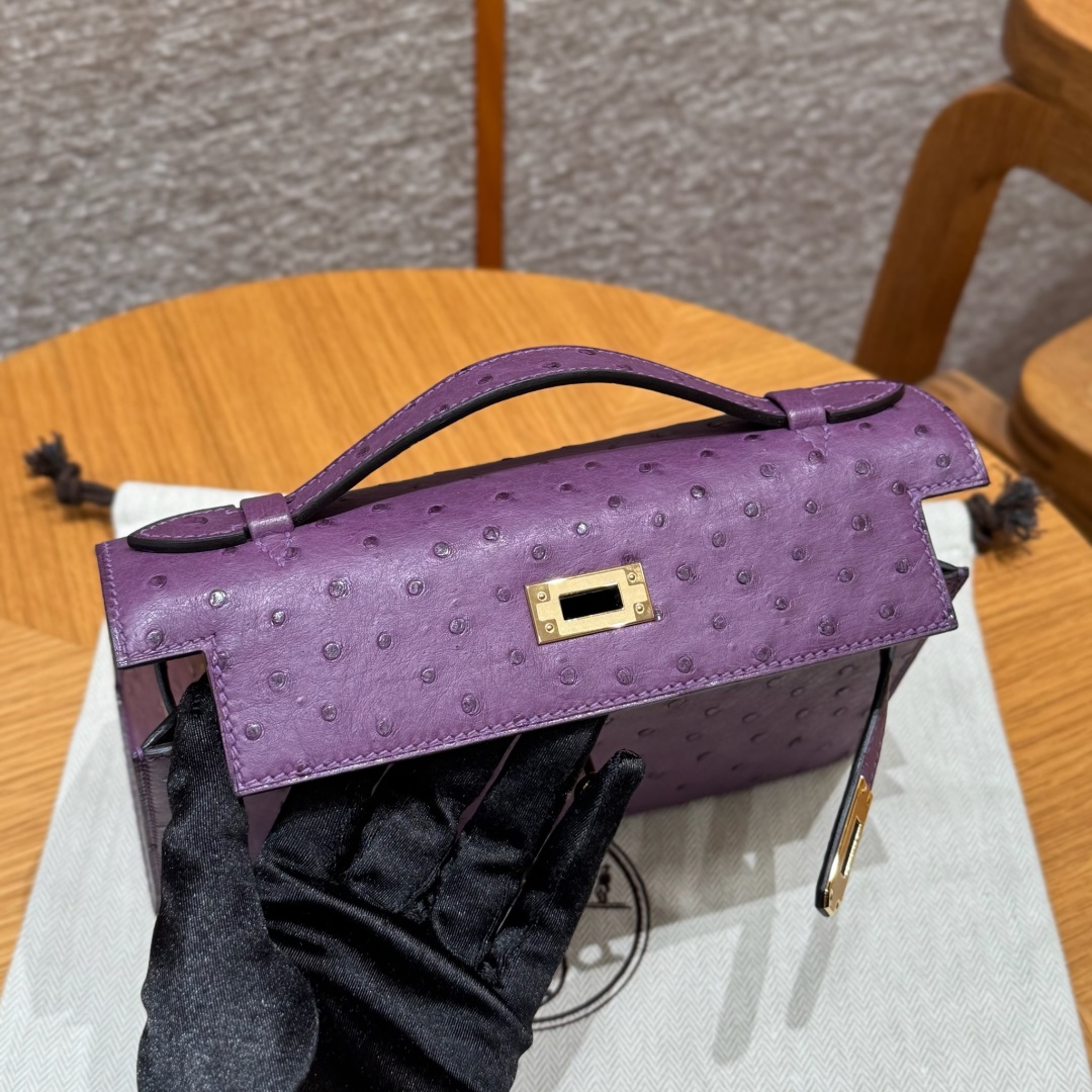Hermès  Kelly Pochette 1  Anemone KK ostrich imported