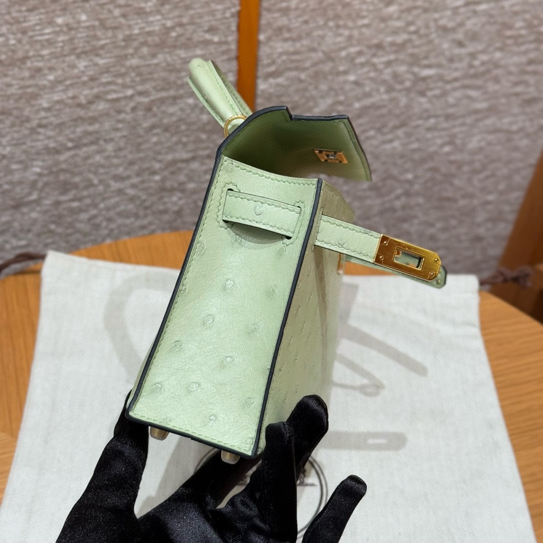 Hermès  Mini Kelly2 Size19 Vert Criquet  KK ostrich imported