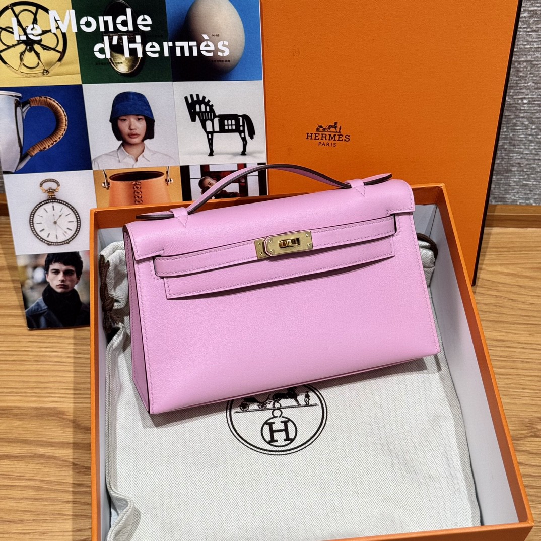 Hermès  Kelly Pochette 1 mauve Swift
