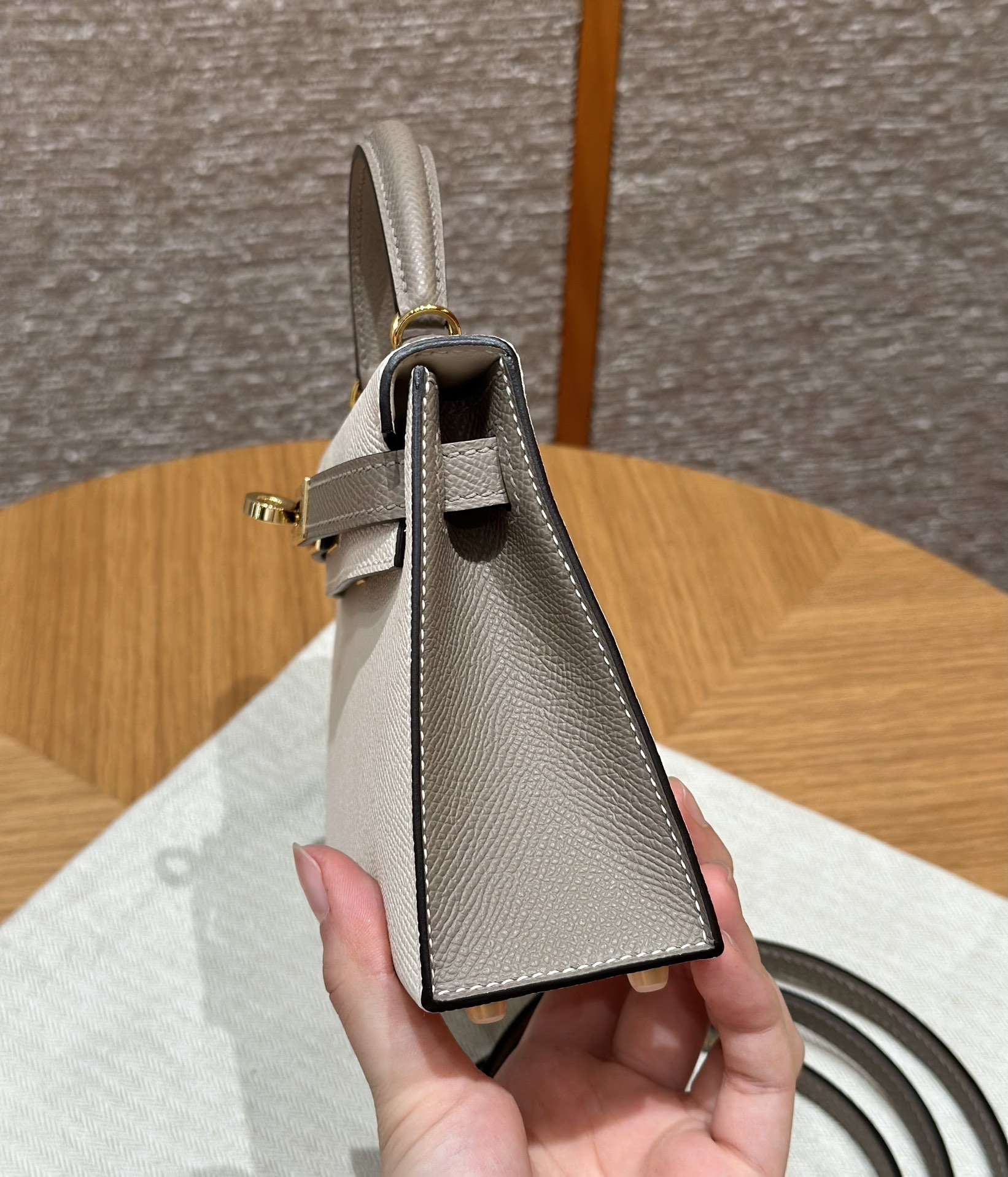 Hermès  Mini Kelly2 Size19 Craie and Girs Asphalted Epsom