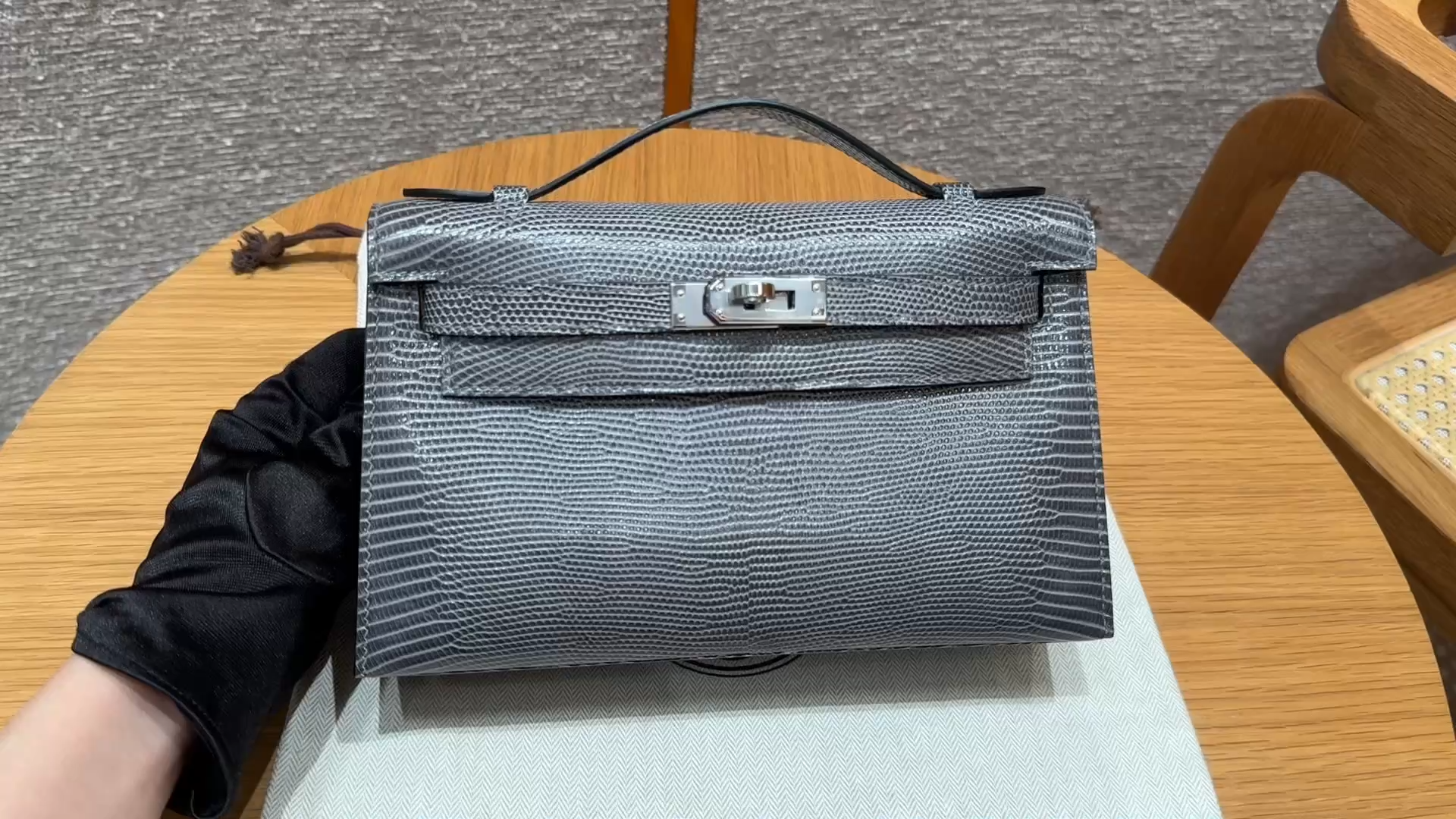 Hermès  Kelly Pochette 1  Ardoise Lizard imported