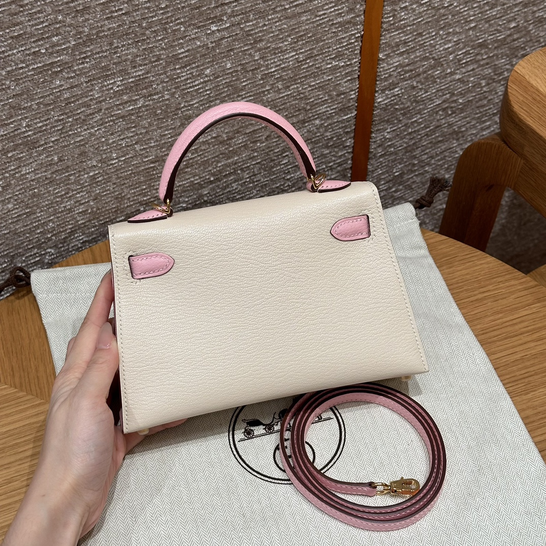 Hermès  Mini Kelly2 Size19  Nata and Rose Sakura Chever