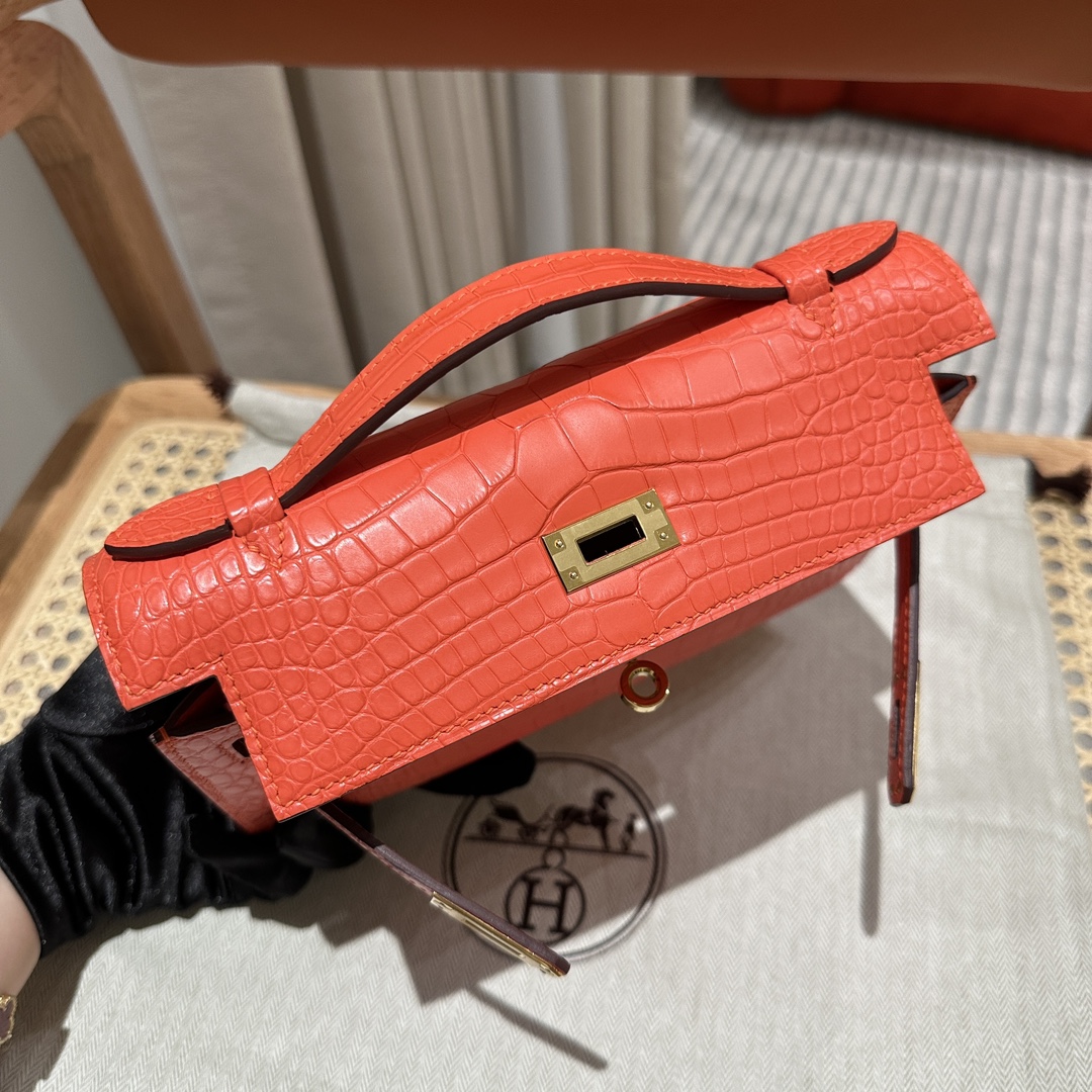Hermès  Kelly Pochette 1 Orange Alligator🐊