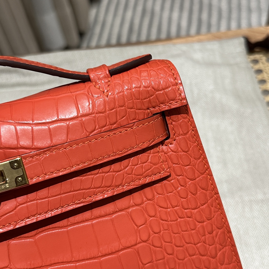 Hermès  Kelly Pochette 1 Orange Alligator🐊