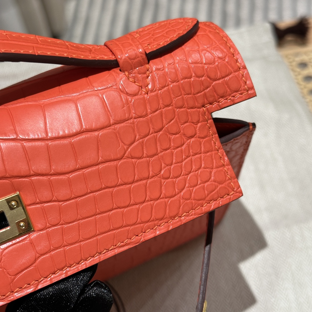 Hermès  Kelly Pochette 1 Orange Alligator🐊
