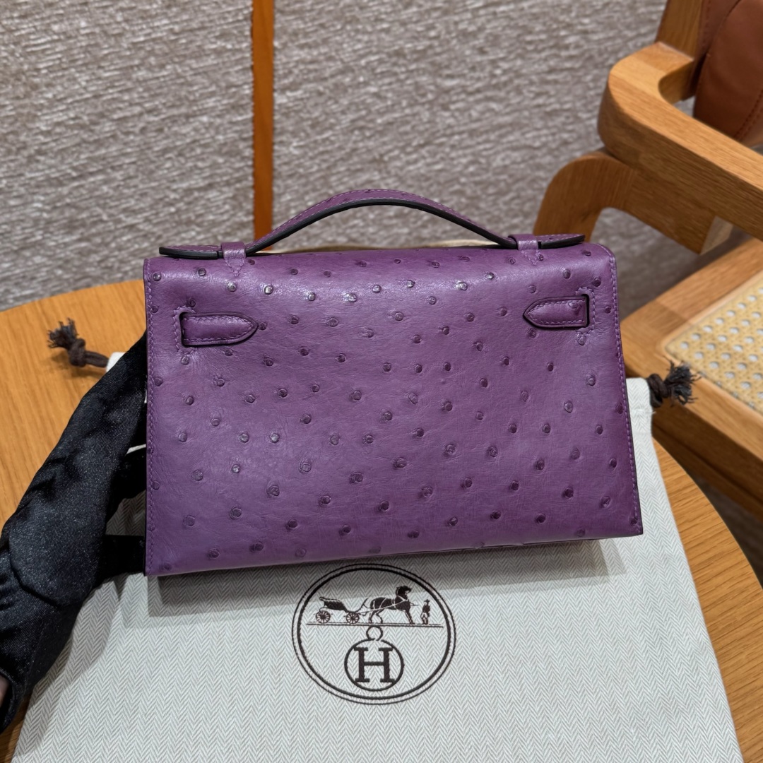 Hermès  Kelly Pochette 1  Anemone KK ostrich imported