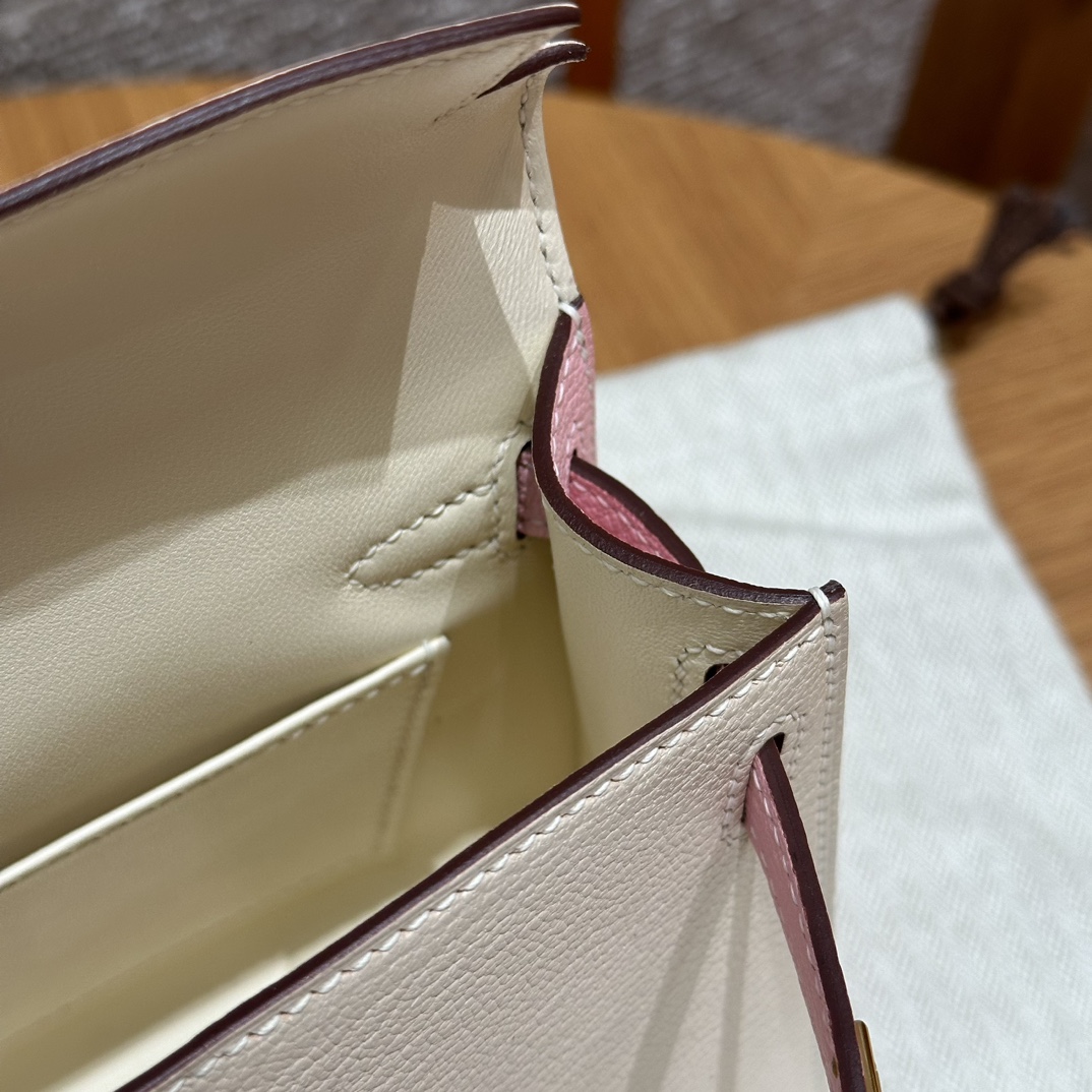 Hermès  Mini Kelly2 Size19  Nata and Rose Sakura Chever