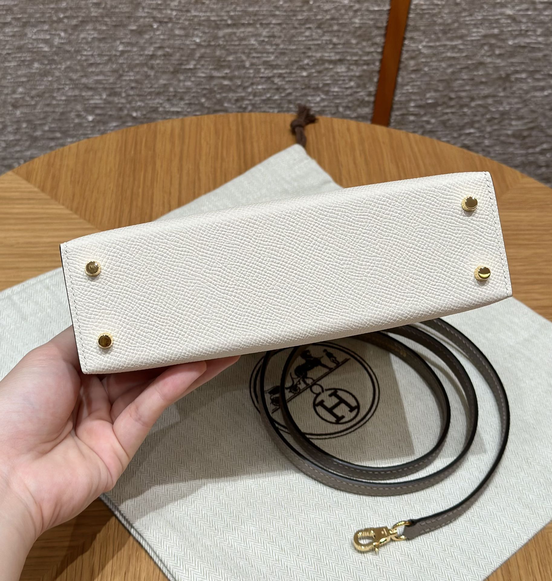 Hermès  Mini Kelly2 Size19 Craie and Girs Asphalted Epsom