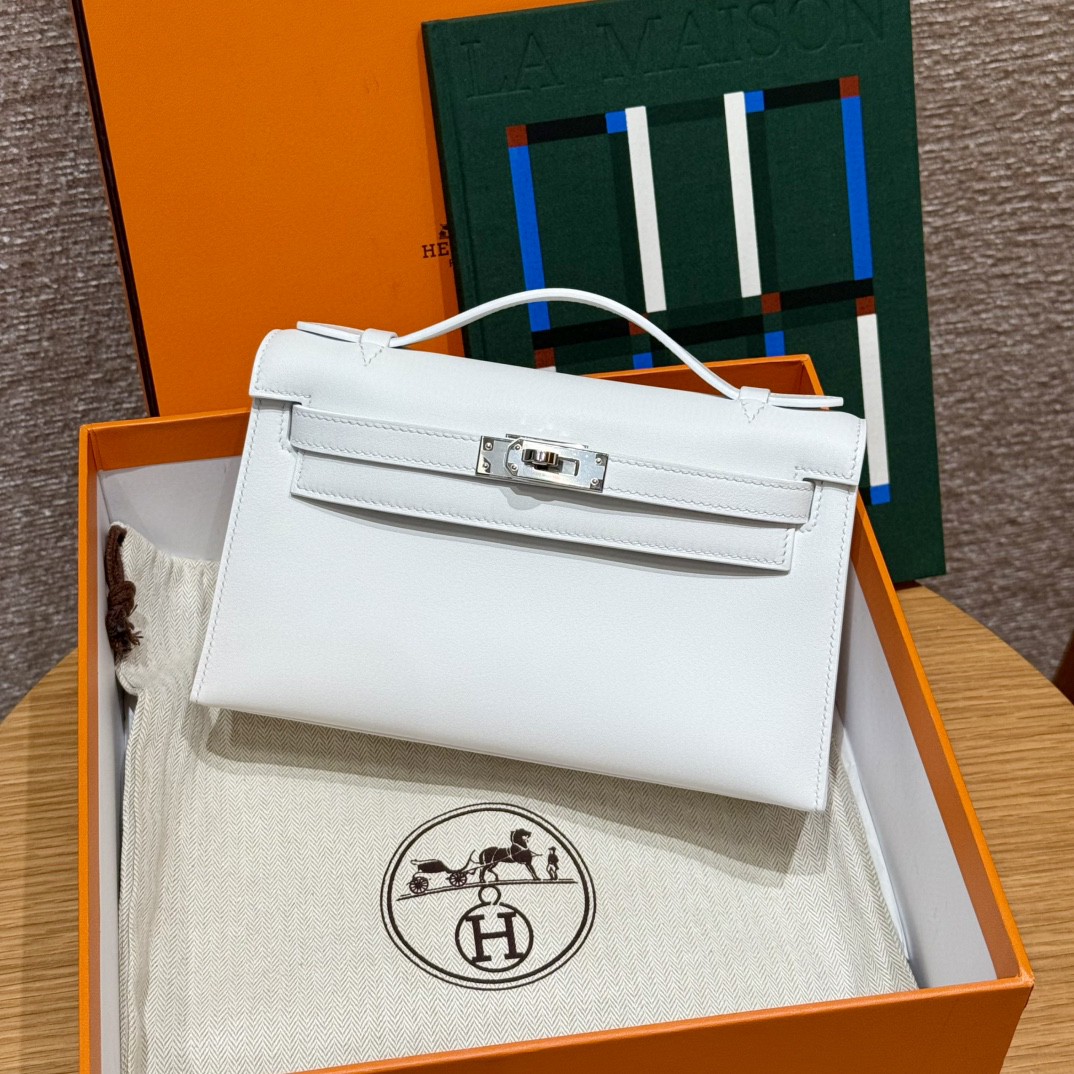 Hermès  Kelly Pochette 1 Blanc Swift