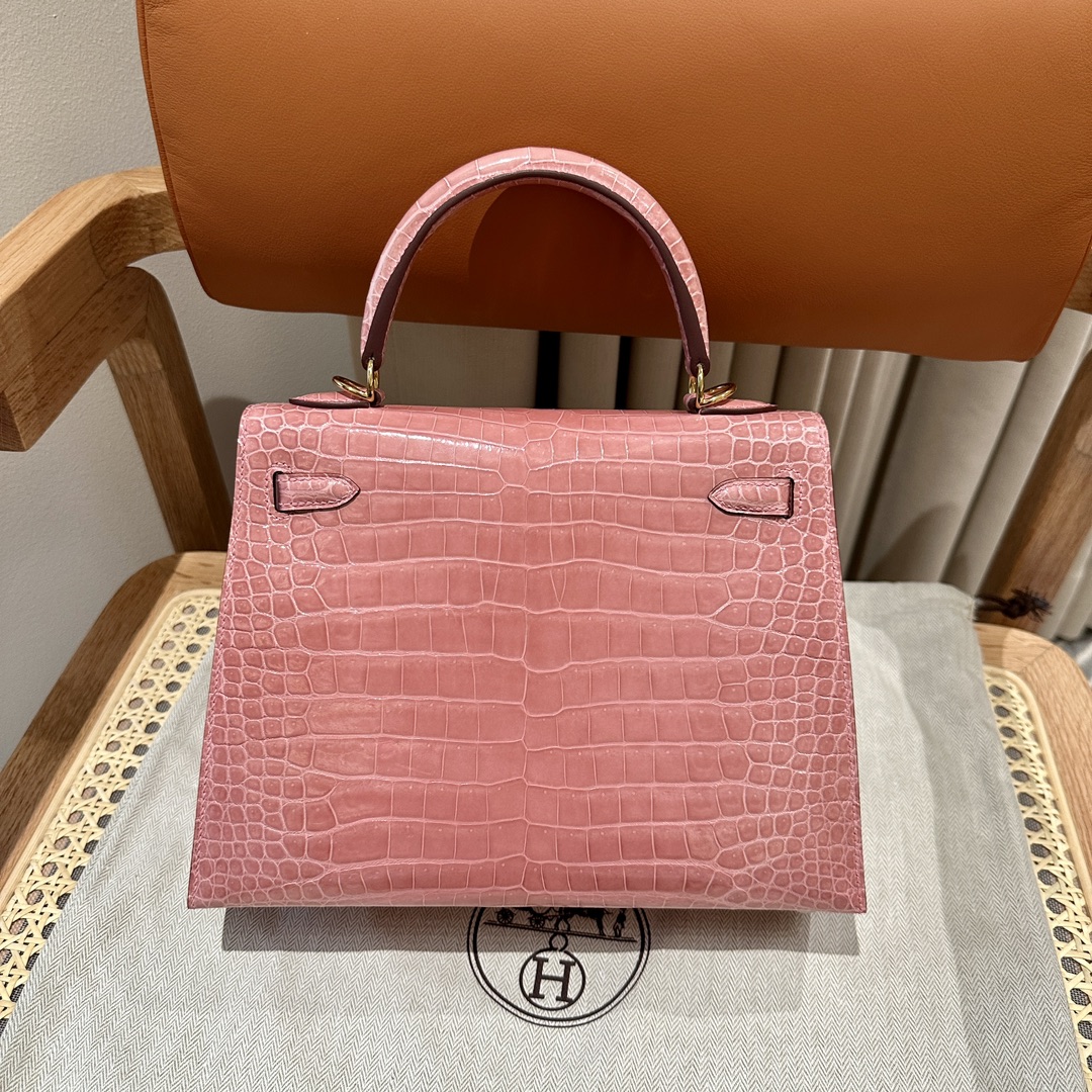 Hermès  Kelly 25 Rose Confetti Porosus shiny