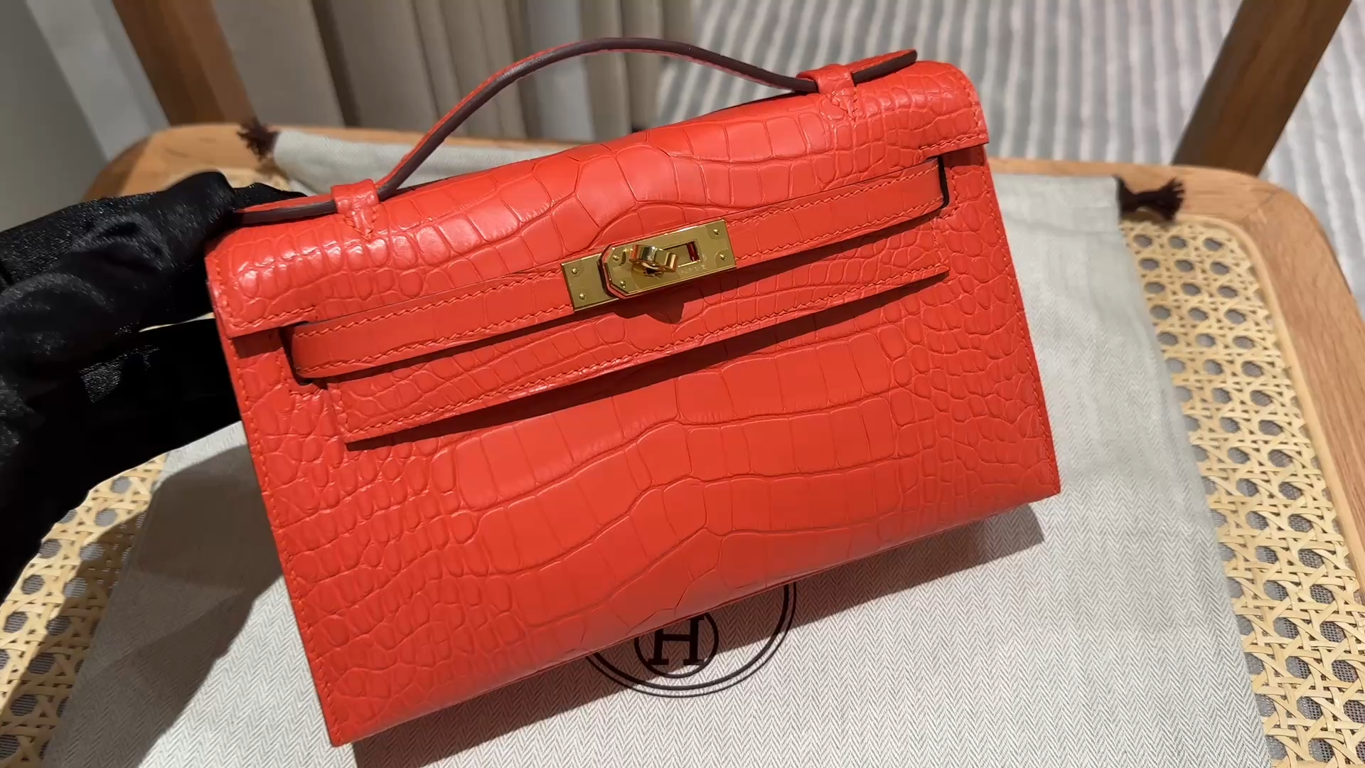 Hermès  Kelly Pochette 1 Orange Alligator🐊