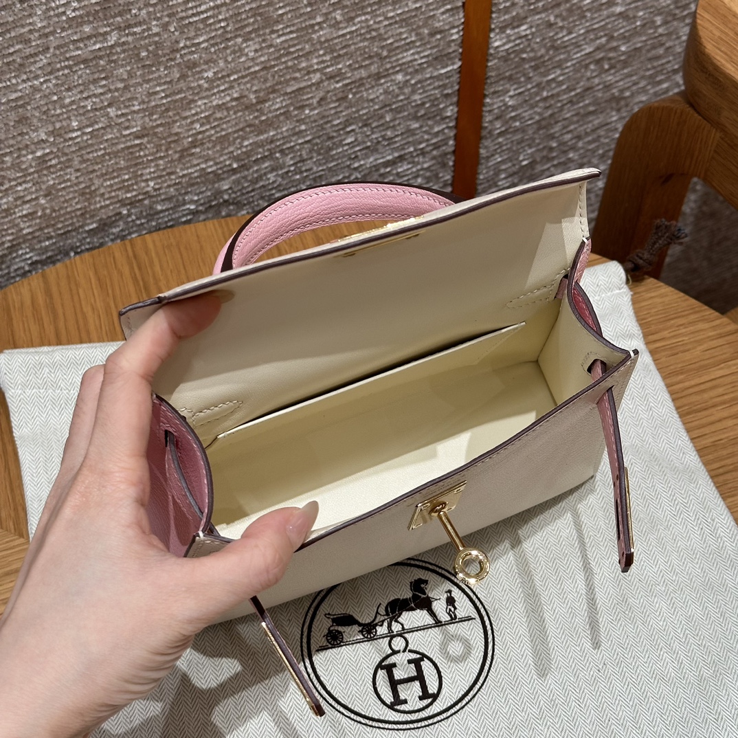 Hermès  Mini Kelly2 Size19  Nata and Rose Sakura Chever