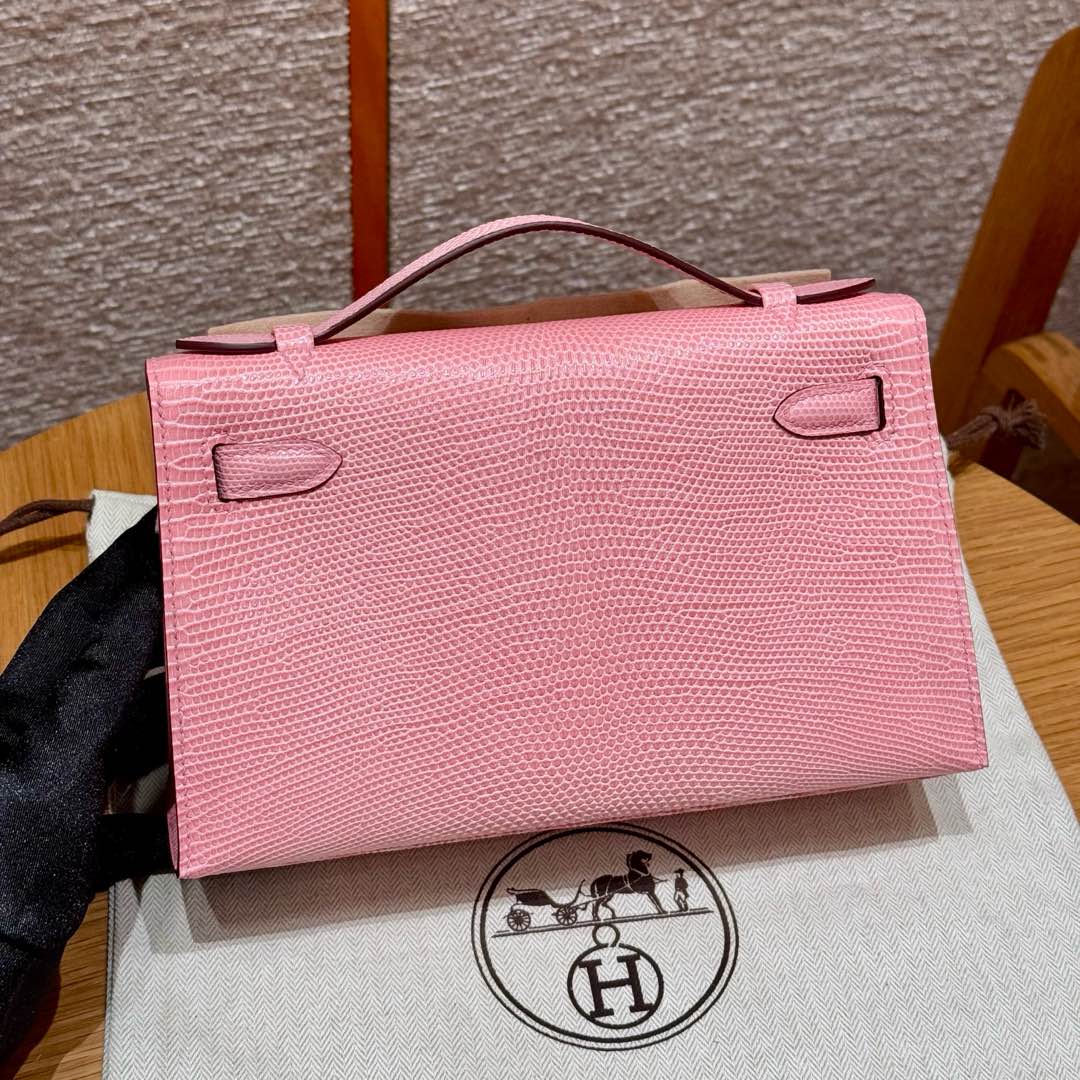 Hermès  Kelly Pochette 1   Pink Lizard imported