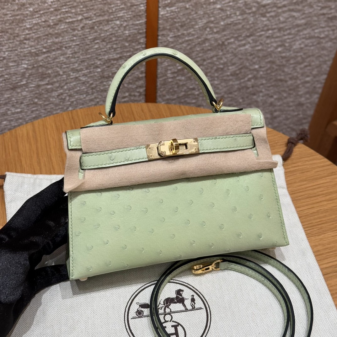 Hermès  Mini Kelly2 Size19 Vert Criquet  KK ostrich imported
