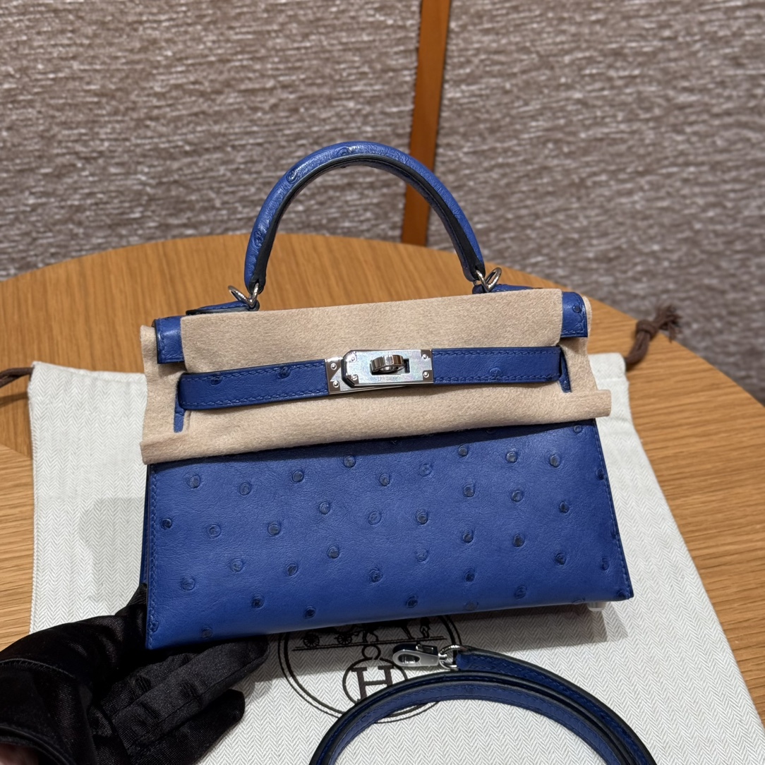 Hermès  Mini Kelly2 Size19 Blue roy  KK ostrich imported