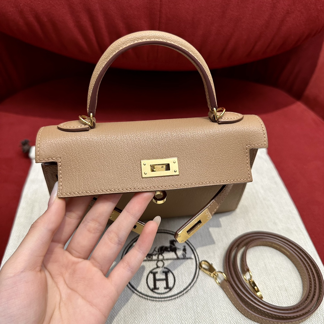 Hermès  Mini Kelly2 Size19 Sparrow wood chever