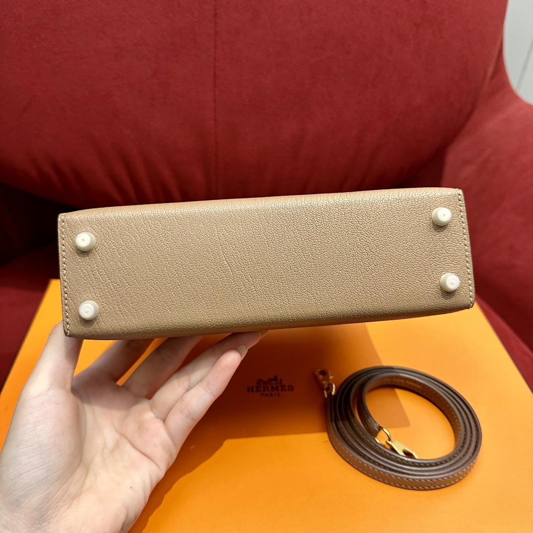 Hermès  Mini Kelly2 Size19 Sparrow wood chever