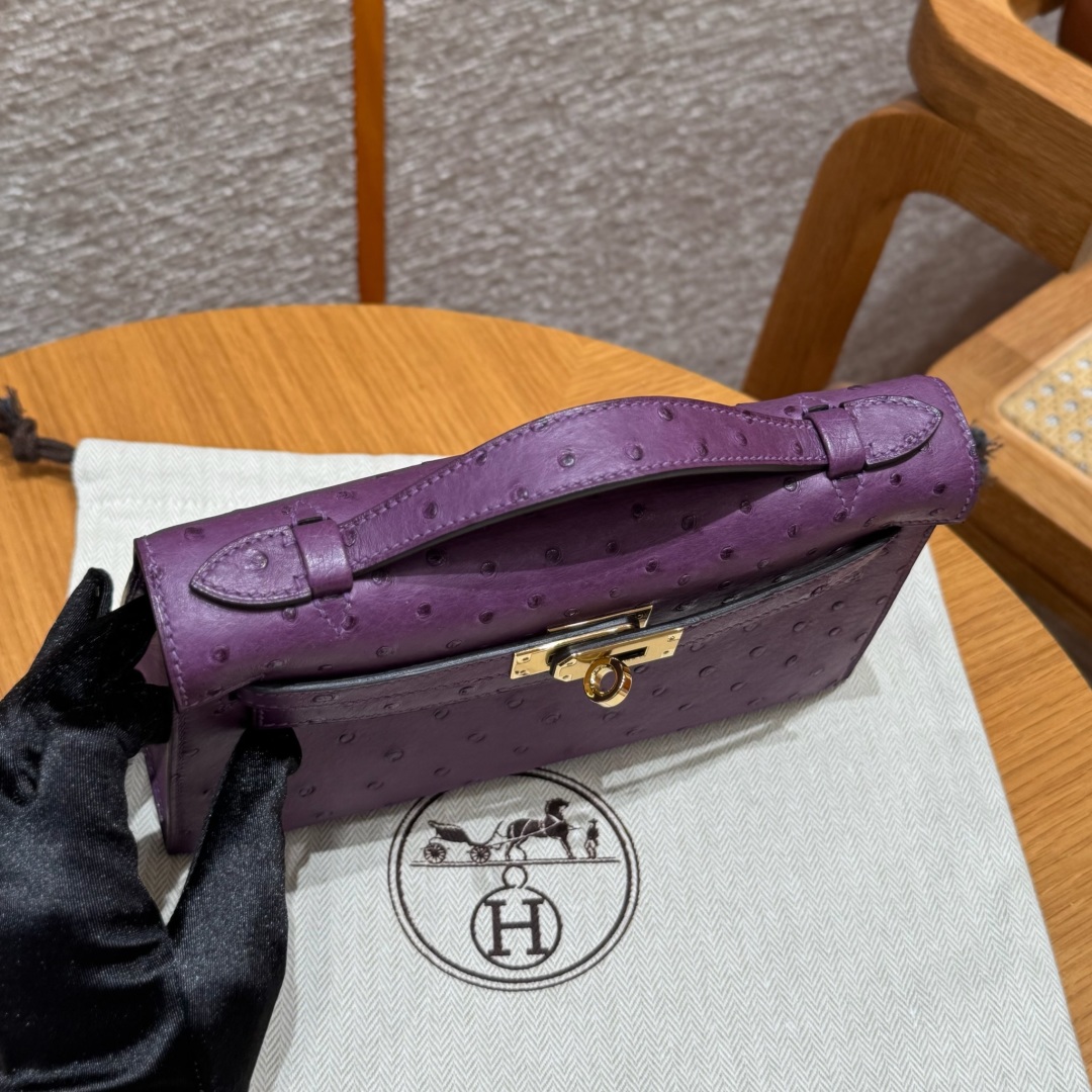 Hermès  Kelly Pochette 1  Anemone KK ostrich imported
