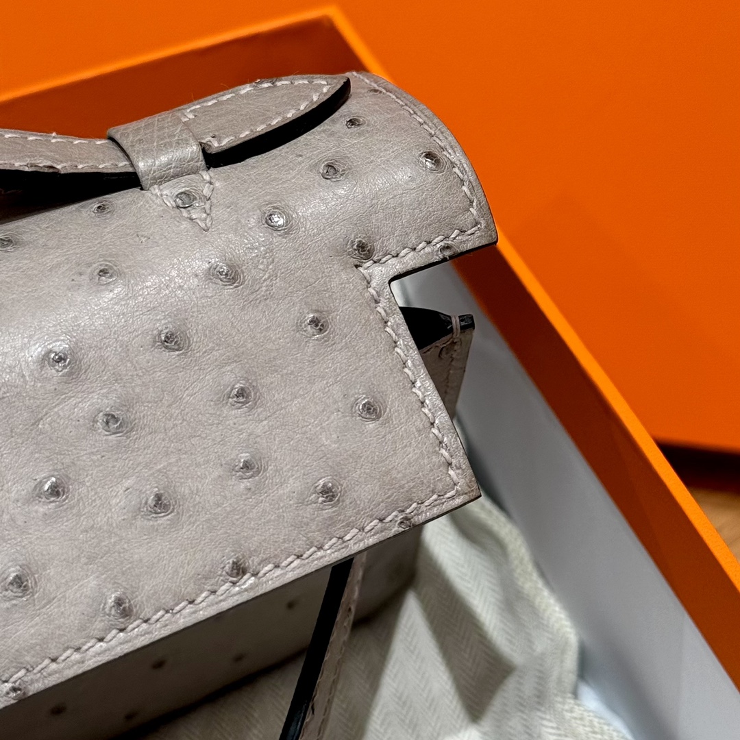 Hermès  Kelly Pochette 1 Gris tourterlle KK ostrich imported