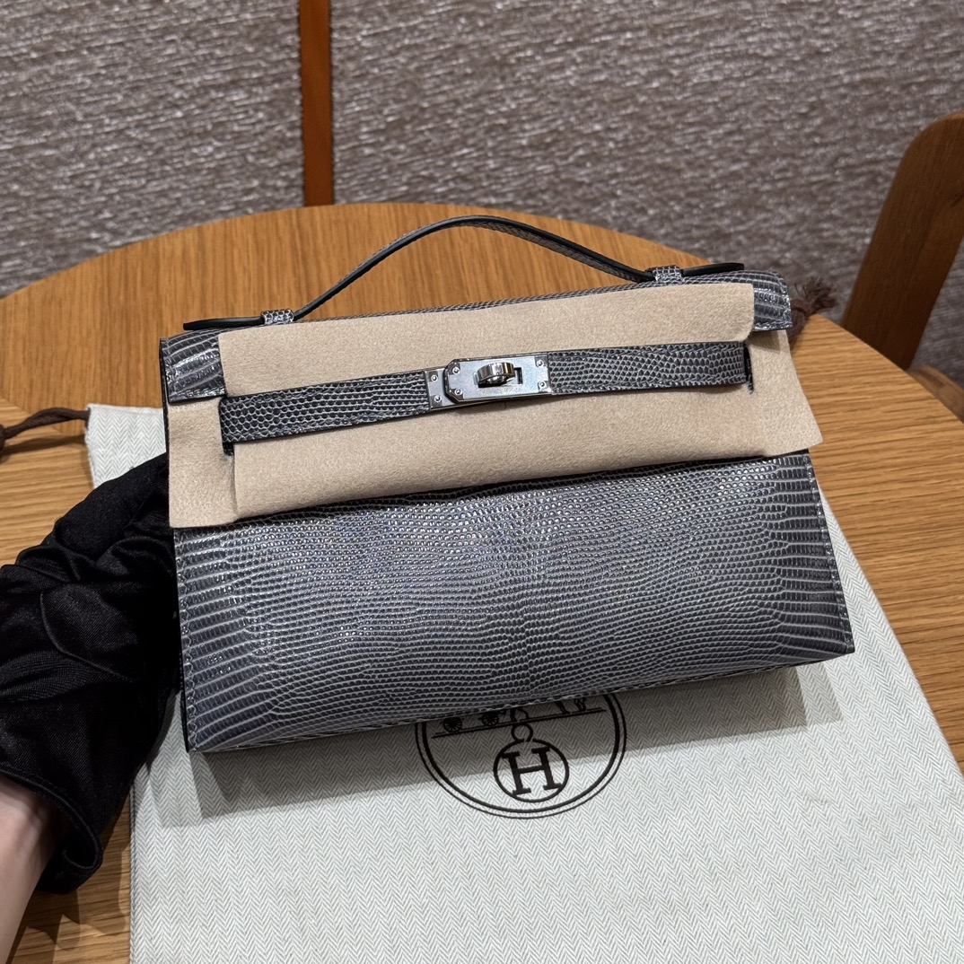 Hermès  Kelly Pochette 1  Ardoise Lizard imported