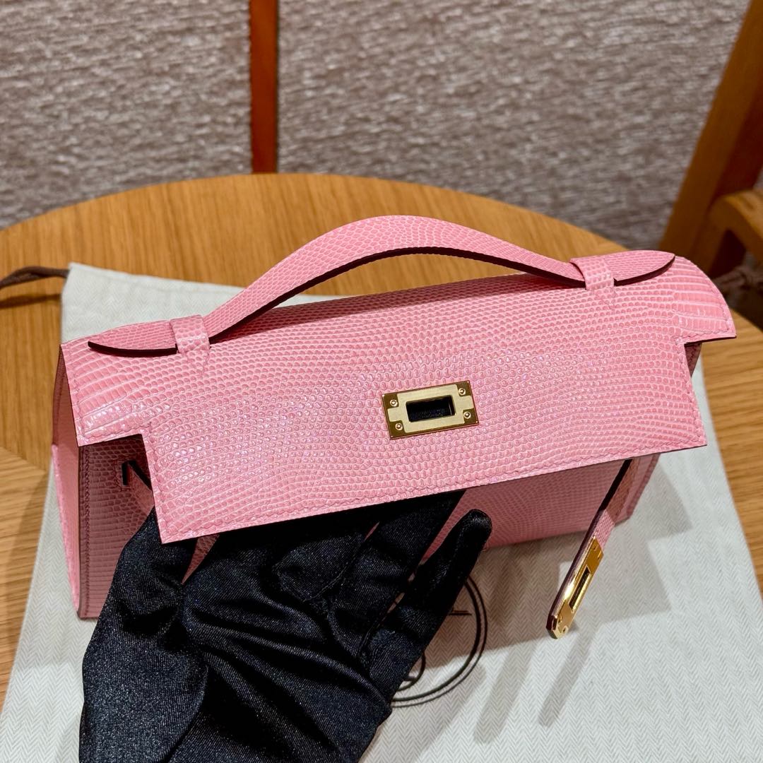 Hermès  Kelly Pochette 1   Pink Lizard imported