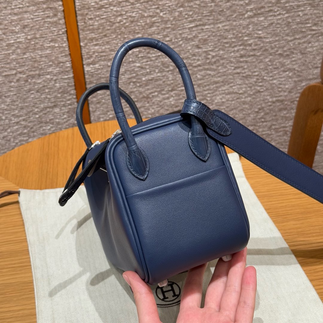 Hermès  Lindy 19 Blue saphir Swift and The fog- faced alligator