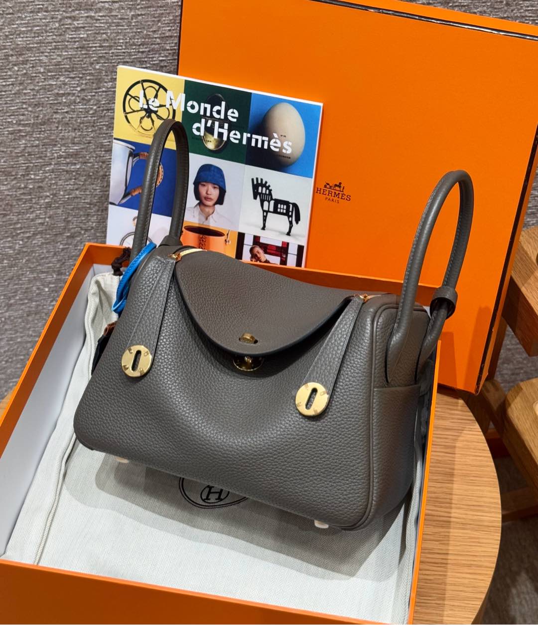 Hermès  Lindy 26  Girs etain Clemence