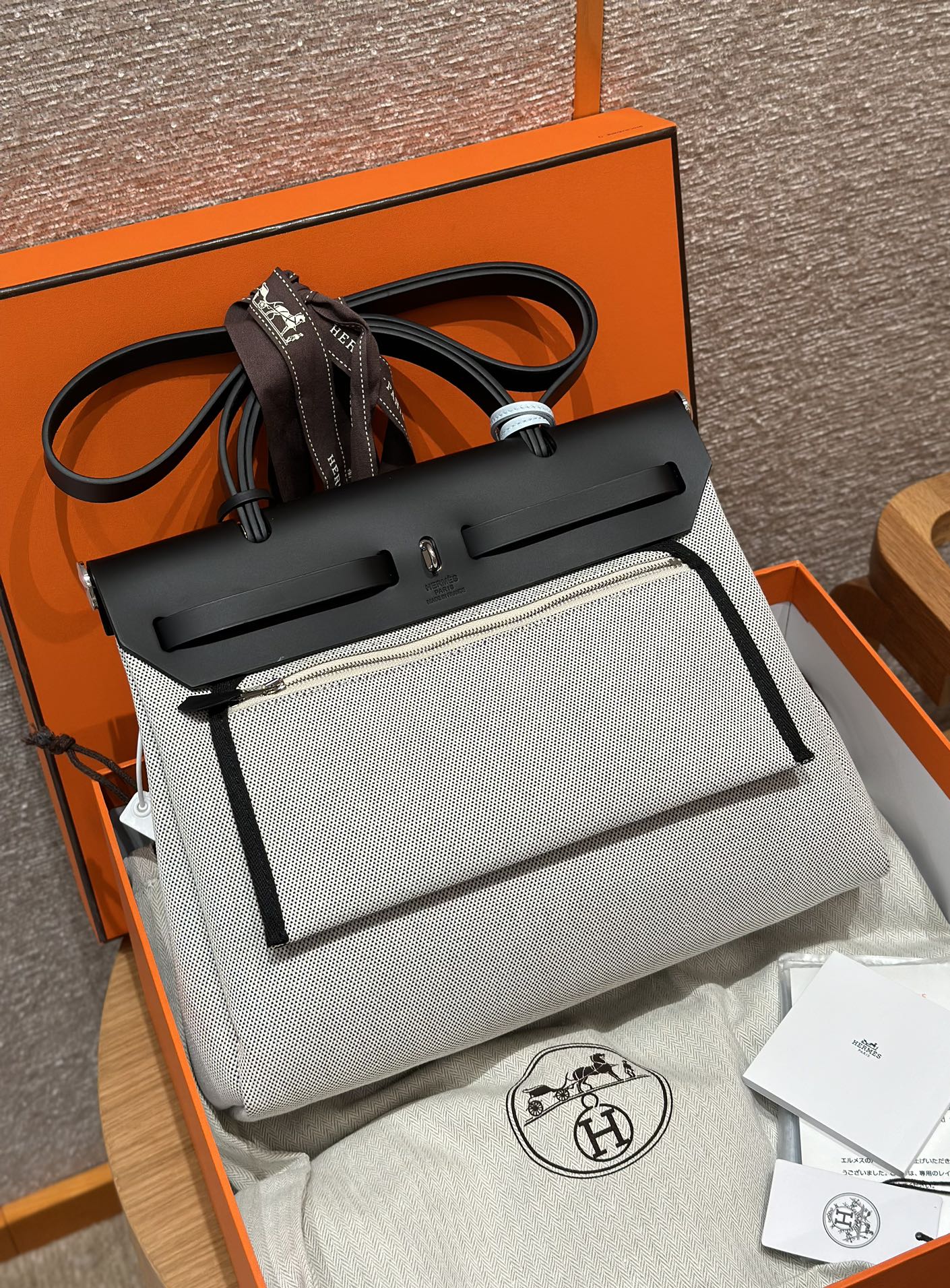 Hermès  Herbag 31 Black silver Pegasus Canvas and cowhide