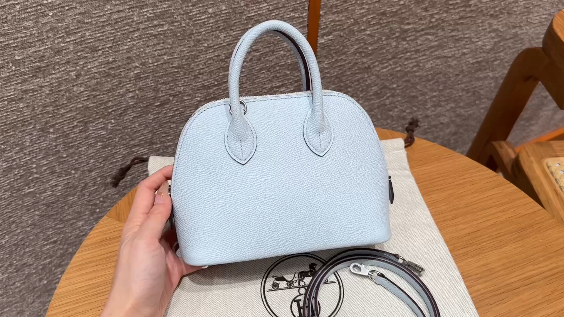 Hermès Bolide 18  Blue Brume Epsom