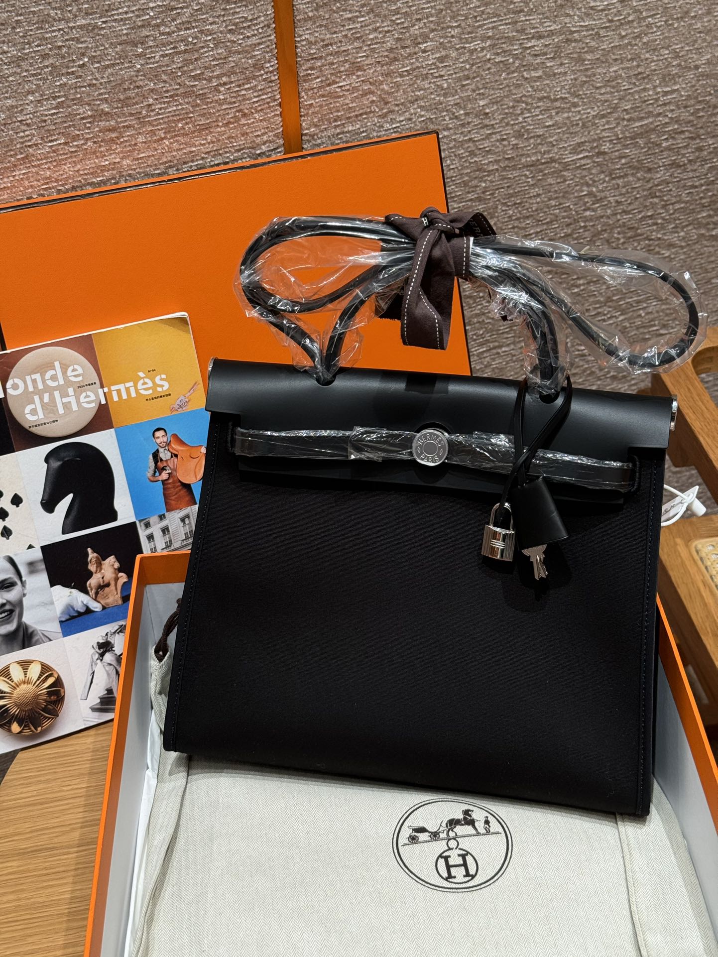 Hermès  Herbag 31 Noir canvas and cowhide