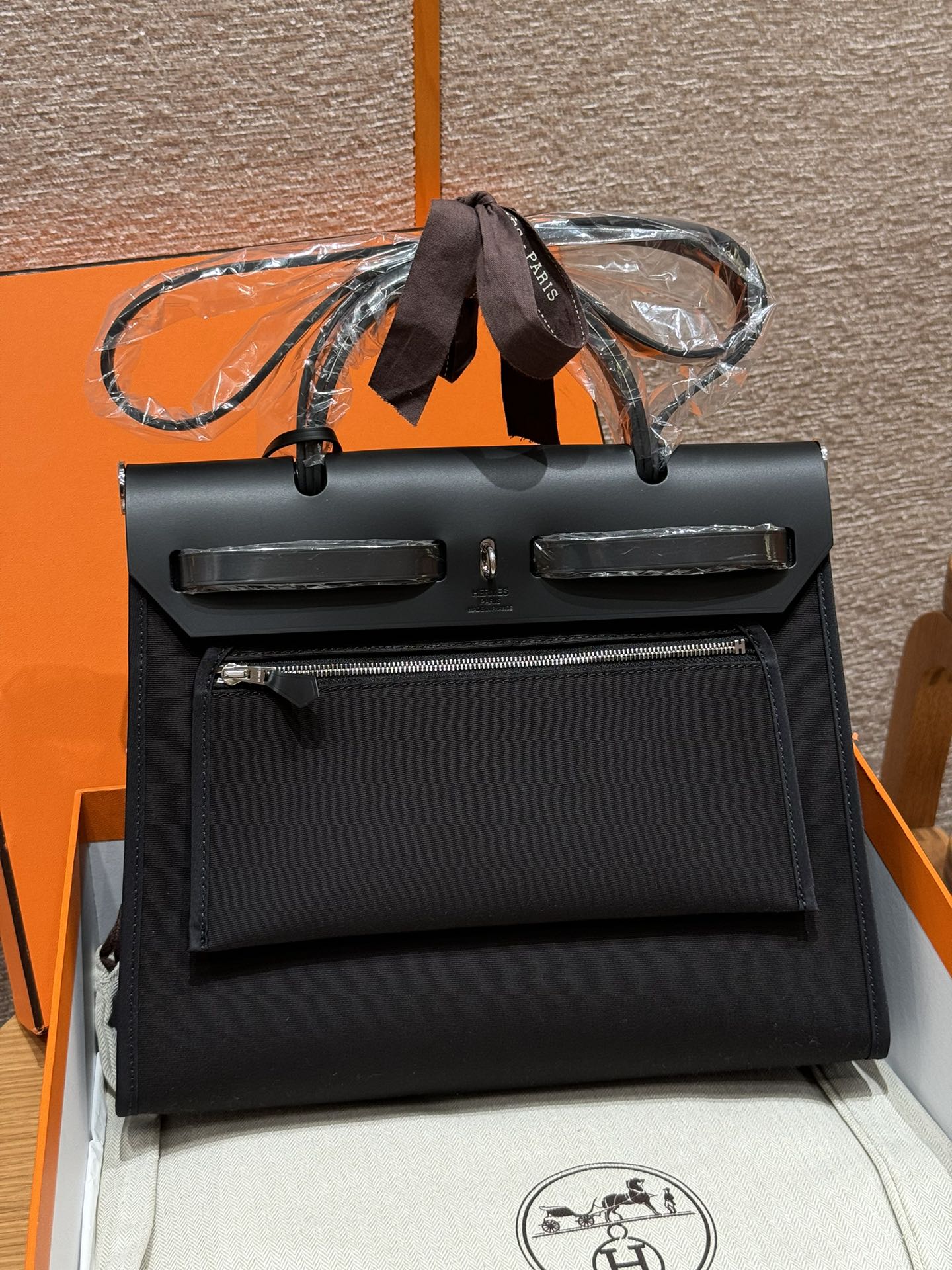 Hermès  Herbag 31 Noir canvas and cowhide