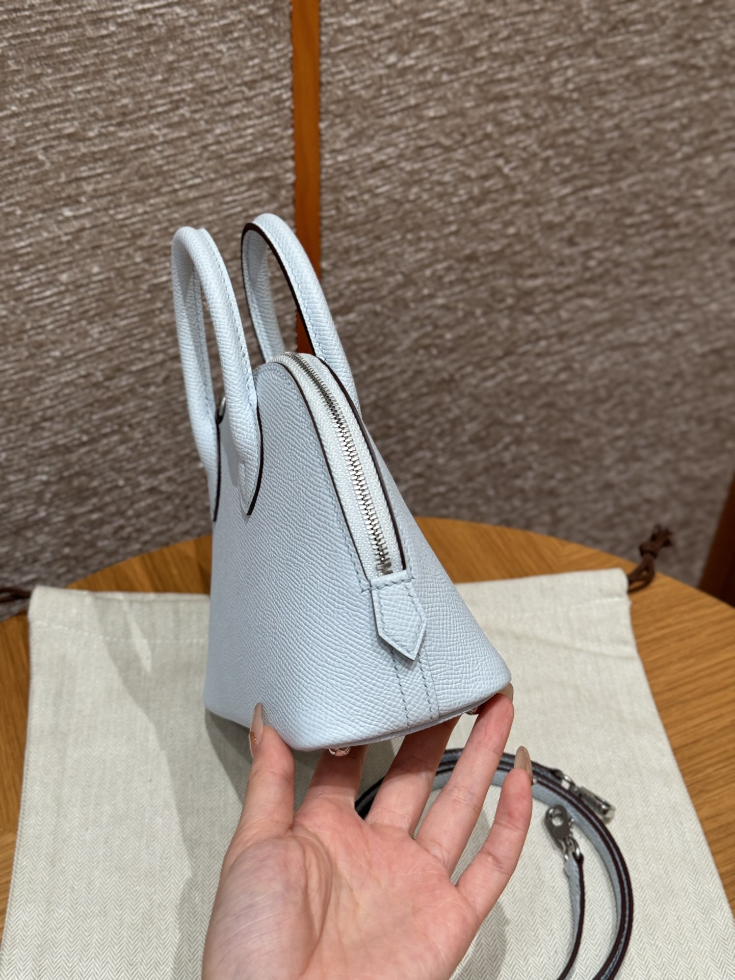 Hermès Bolide 18  Blue Brume Epsom