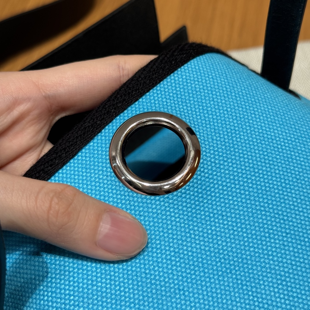 Hermès  Herbag 20 Bleu riviera/noir  Canvas and cowhide