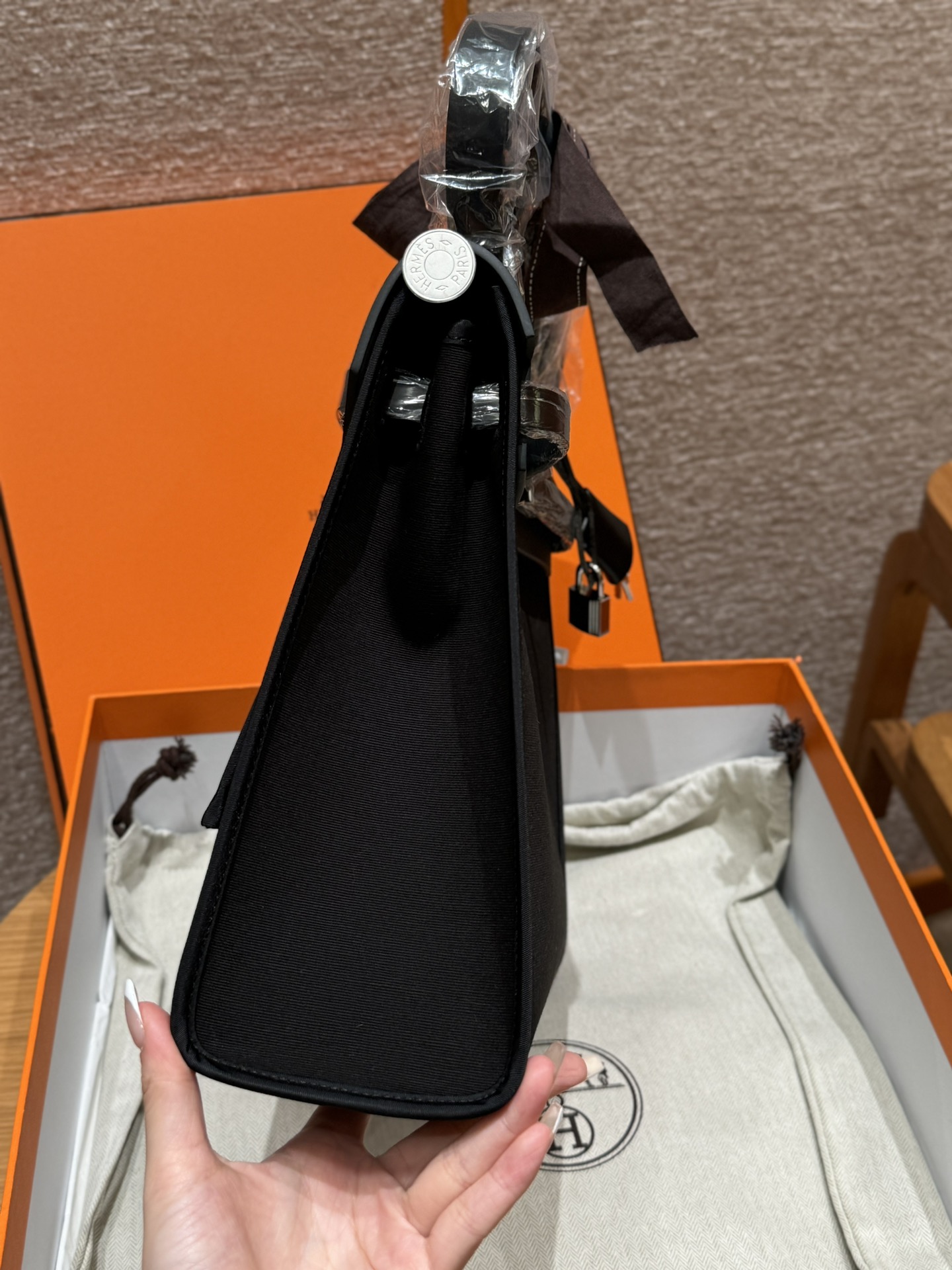 Hermès  Herbag 31 Noir canvas and cowhide