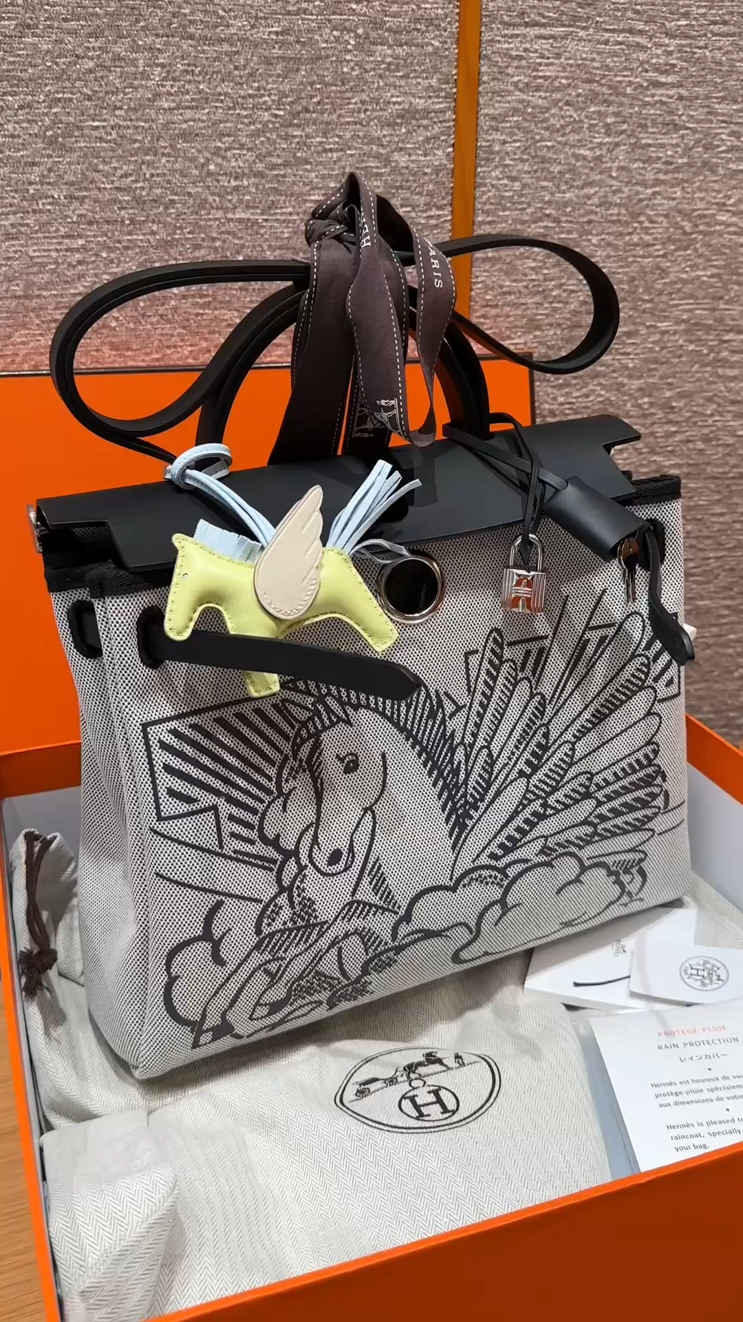 Hermès  Herbag 31 Black silver Pegasus Canvas and cowhide
