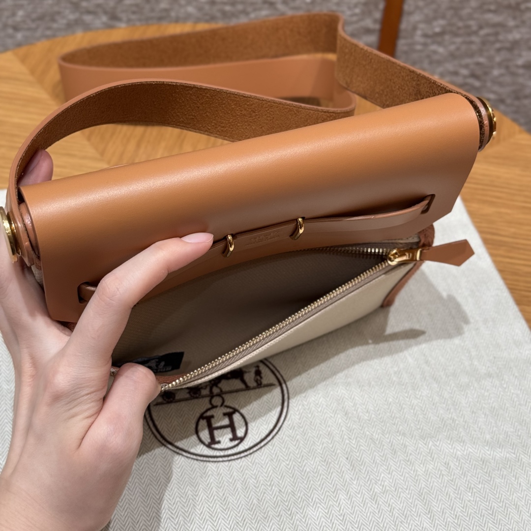 Hermès  Herbag 20 Beton/naturel sable  Canvas and cowhide