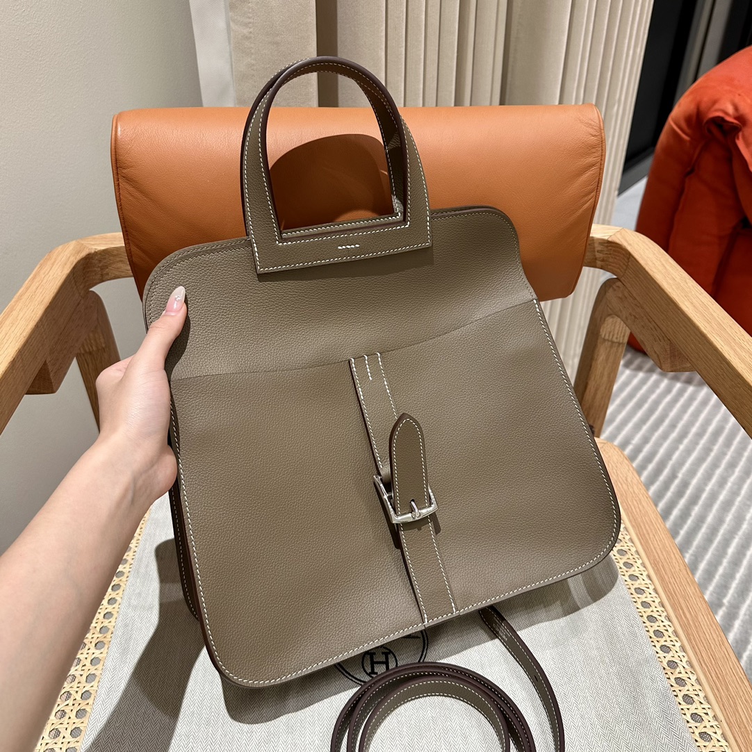 Hermès Halzan 31 Etoupe Swift