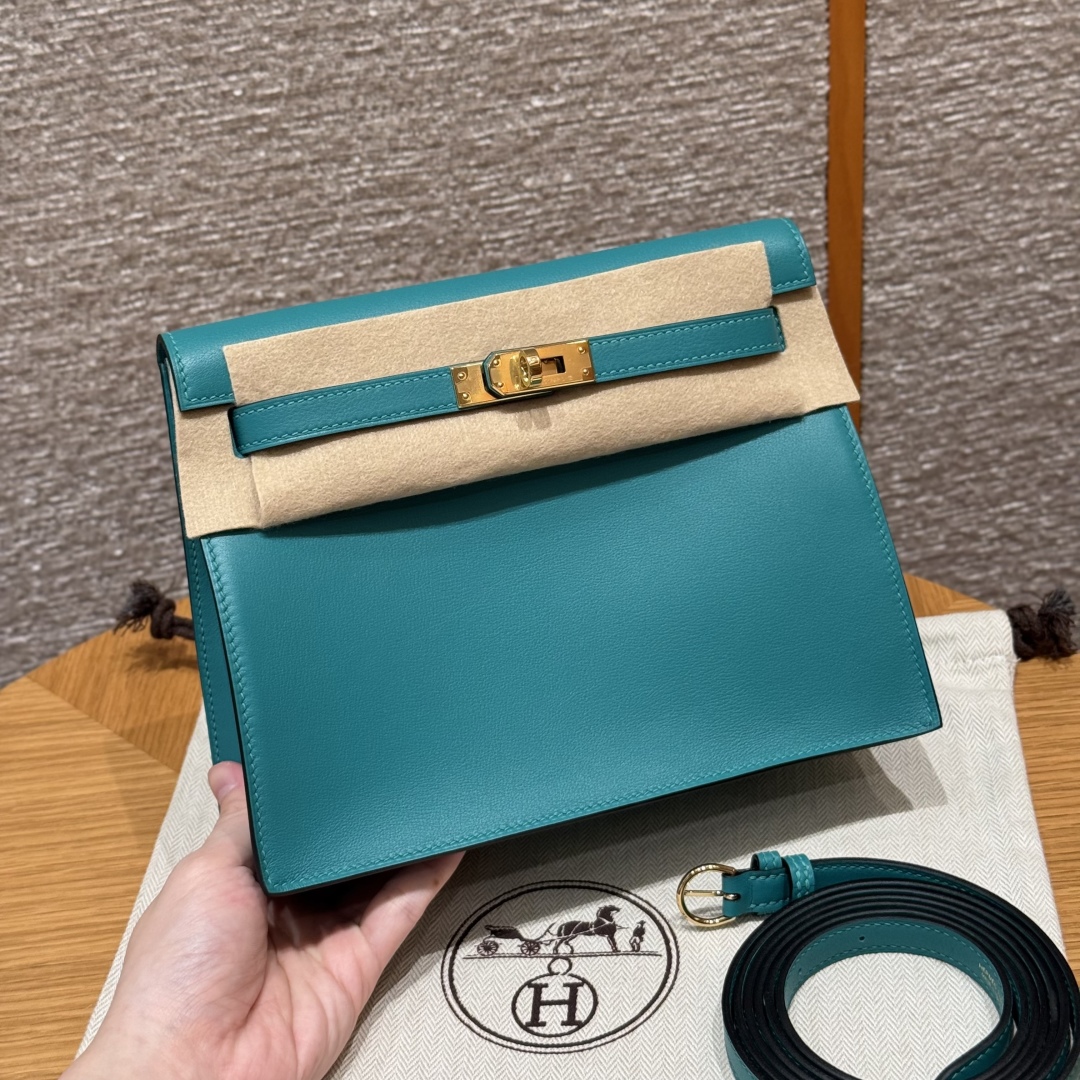 Hermès Kelly danse 22 Blue paon Swift