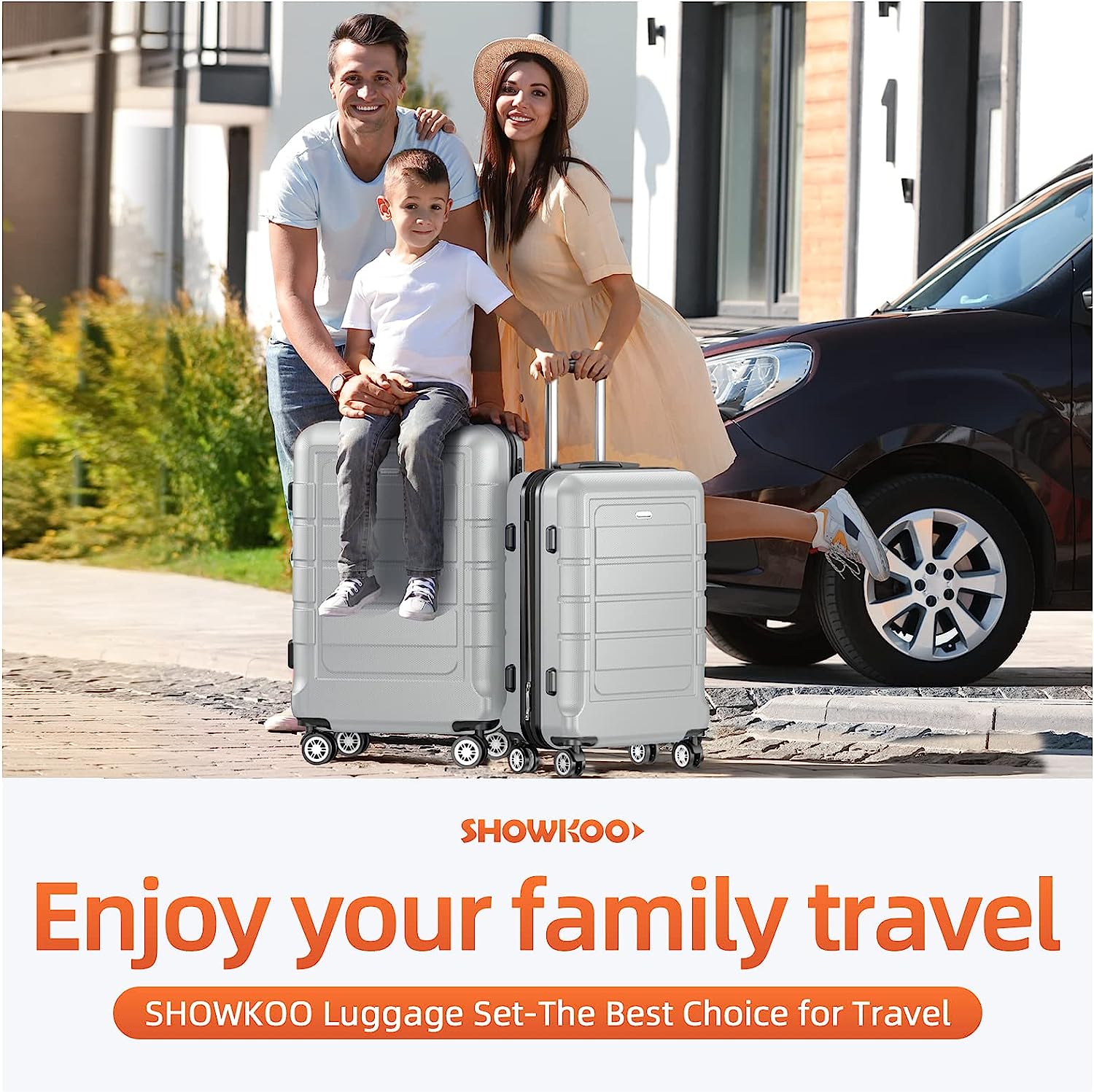 Luggage Sets Expandable PC+ABS Durable Suitcase Double Wheels TSA Lock Light Gray 3pcs