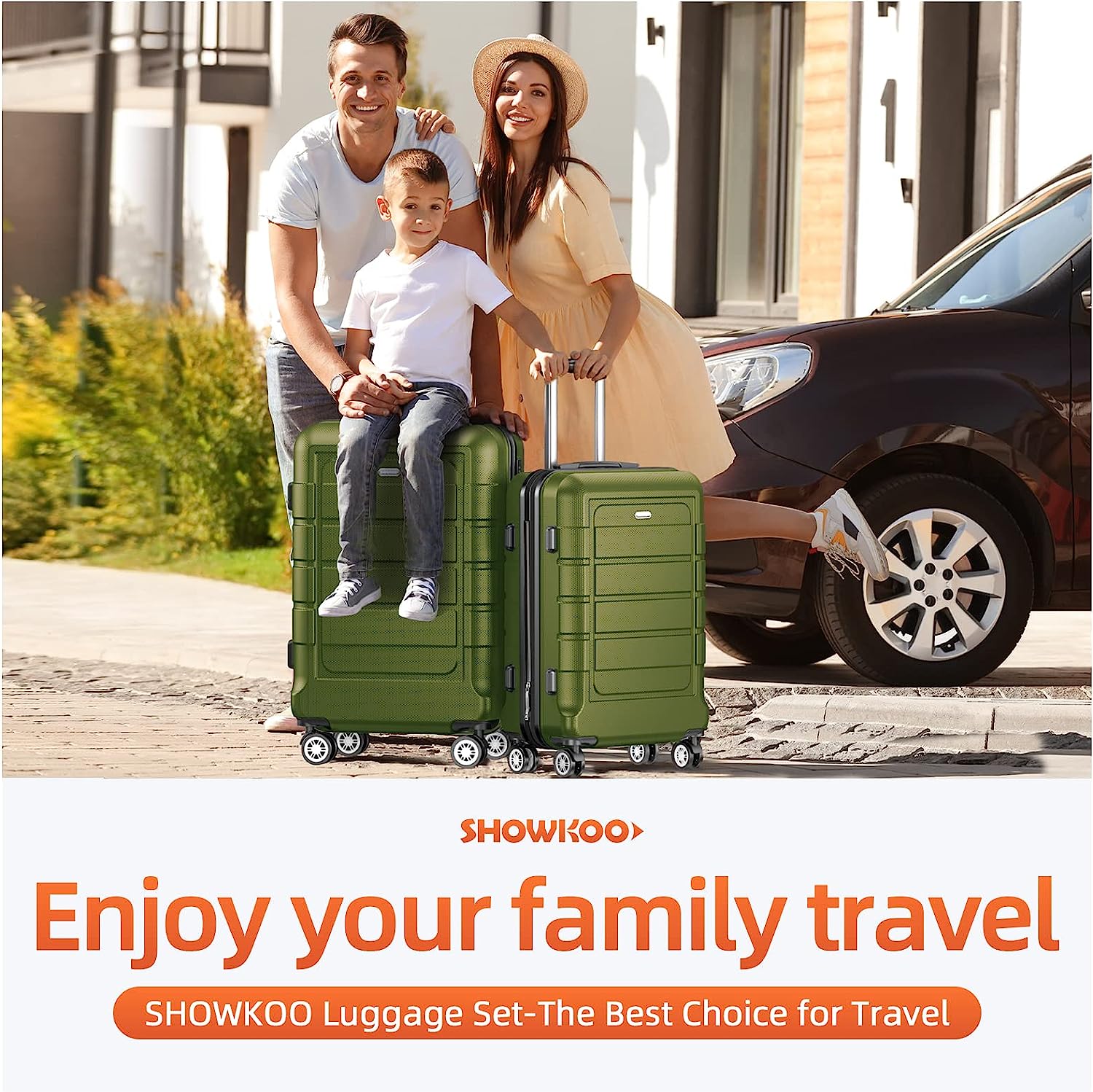Luggage Sets Expandable PC+ABS Durable Suitcase Double Wheels TSA Lock Olive Green 3pcs