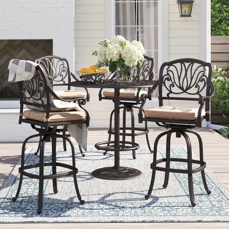 Lebanon Round 4 - Person 42'' Long Aluminum Bar Height Dining Set with Cushions