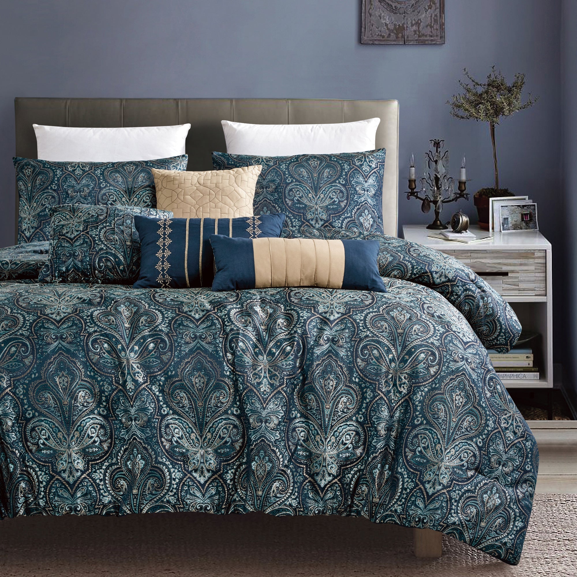 7 Piece Jacquard Bed in a Bag Queen King Comforter Set - 22252