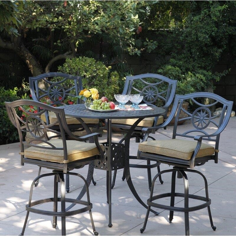 Thompsontown Round 4 - Person 42'' Long Aluminum Bar Height Dining Set with Cushions