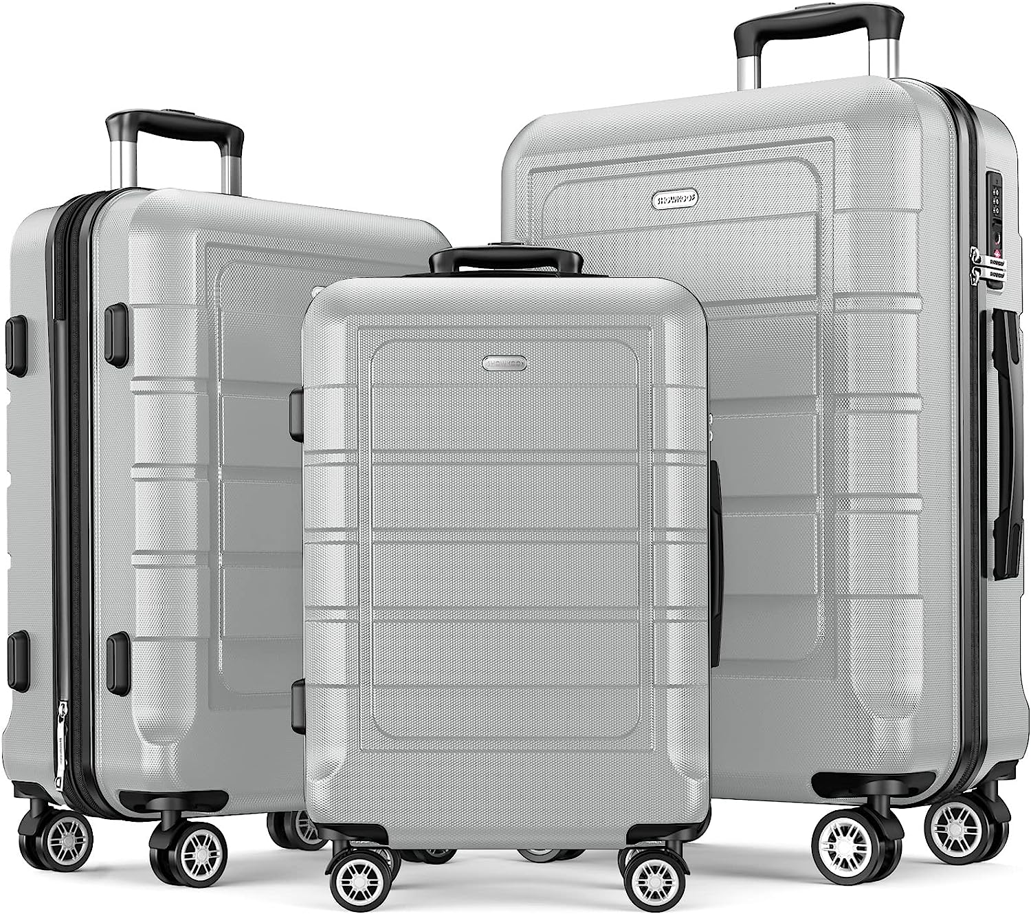 Luggage Sets Expandable PC+ABS Durable Suitcase Double Wheels TSA Lock Light Gray 3pcs