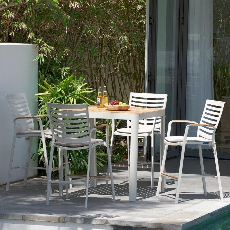 Alexandra Square 4 - Person 37.5'' Long Aluminum Bar Height Dining Set with Cushions