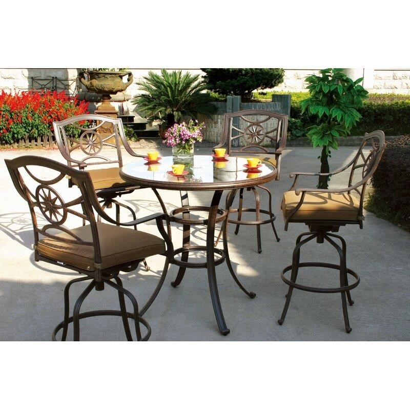 Carrow Round 4 - Person 42'' Long Aluminum Bar Height Dining Set with Cushions